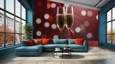 two glasses of champagne and christmas decorations Wall mural