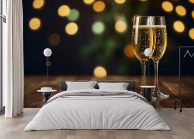 two glasses of champagne on a table Wall mural