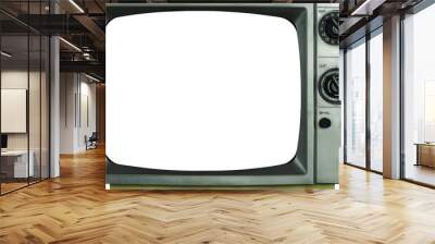 Classic late 1970's black and white television set on transparent background including see-through screen. Wall mural