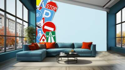 Frame border made of traffic signs. Banner design for driving school Wall mural