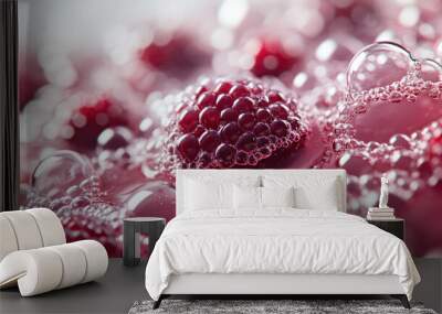 Blackberry with bubbles in pure water on vibrant background. Refreshing and vibrant concept. Sweet summer food. Wall mural