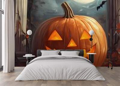 Big pumpkin head halloween party Wall mural