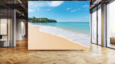 beautiful the sea and blue sky with cloud island and wave on the beach, nature on day Wall mural