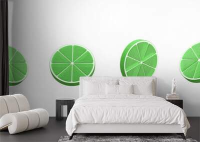 3D rendering set of lime citrus from different sides minimalism in a cartoon style. Template for design isolated on a white background. Wall mural