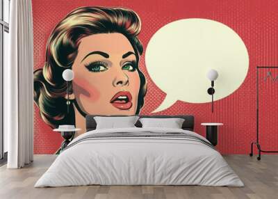 A attractive spectacular woman telling speech bubble. Comic book halftone style Wall mural