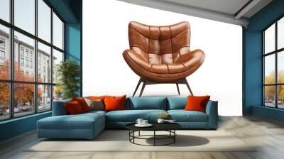 Leather armchair in brown color on white background. Luxurious expensive upholstered furniture. Wall mural