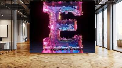 Letter E neon sign on dark background Wall mural