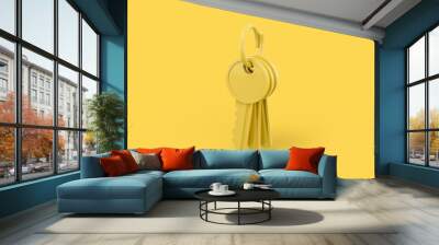 yellow one color bunch of keys on a yellow flat background. minimalistic design object. 3d rendering Wall mural