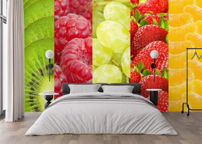 Healthy food background. Collection with different fruits and  b Wall mural