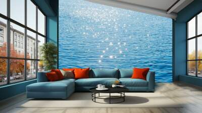 Lights on sea background. Waves. Wall mural