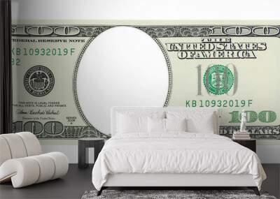 One hundred dollars with a hole instead of a face; Wall mural