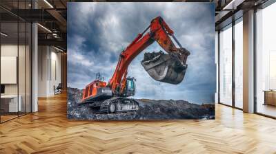 novokuznetsk, russia - july 26, 2016: big yellow mining truck and excavator at worksite Wall mural