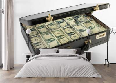 Black leather briefcase packed with money Wall mural