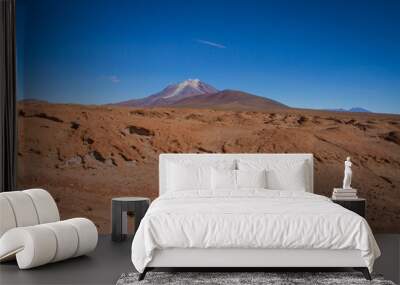 Desert and mountain over blue sky and white clouds on Altiplano,Bolivia Chile  Wall mural