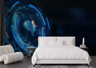 Artificial intelligence (AI), machine learning and modern computer technologies concepts. Business, Technology, Internet and network concept. 3d illustration Wall mural