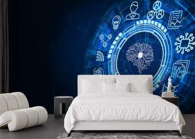 Artificial intelligence (AI), machine learning and modern computer technologies concepts. Business, Technology, Internet and network concept. Wall mural