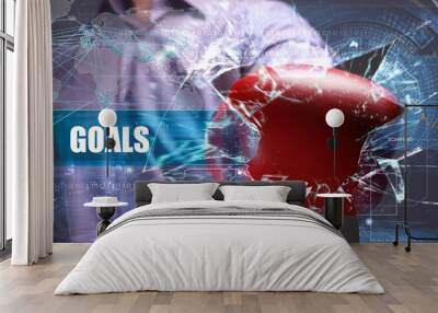 business, technology, internet and network concept. young busine Wall mural