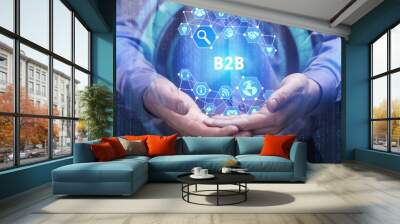 business, technology, internet and network concept. young busine Wall mural