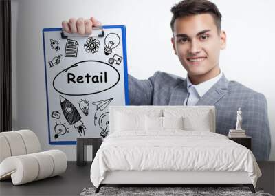 Business, technology, internet and network concept. Young businessman shows a keyword: Retail Wall mural