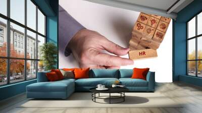 Business, Technology, Internet and network concept. Young businessman shows the word: HR Wall mural