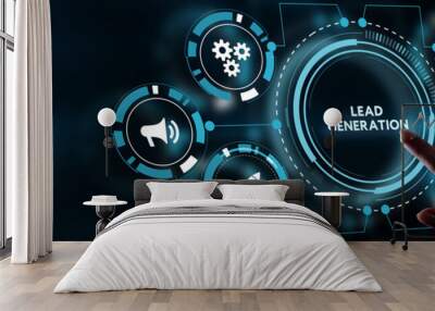 Business, technology, internet and networking concept. Young entrepreneur showing keyword: Lead generation Wall mural