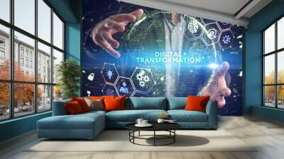 Concept of digitization of business processes and modern technology. Digital transformation. Wall mural