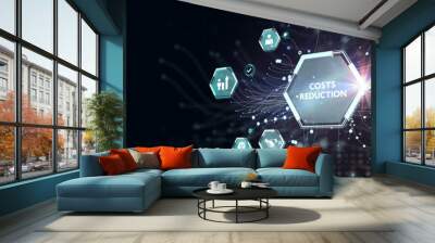 Cost reduction business finance concept on virtual screen. Business, technology concept. 3d illustration Wall mural