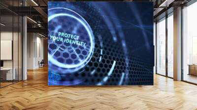 Cyber security data protection business technology privacy concept. Protect your identity on the virtual display. 3d illustration Wall mural