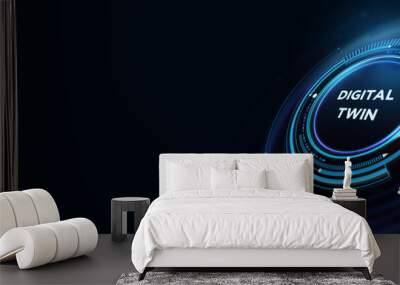 Digital twin industrial technology and manufacturing automation technology. 3d illustration Wall mural