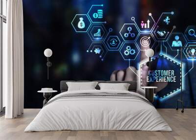 Internet, business, Technology and network concept. CUSTOMER EXPERIENCE inscription, social networking concept. Virtual button. Wall mural