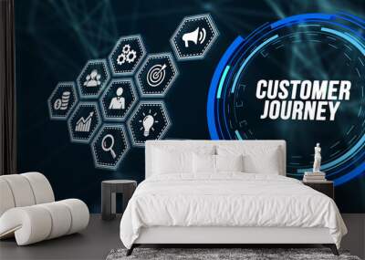 Internet, business, Technology and network concept. Inscription Customer journey on the virtual display. 3d illustration. Wall mural