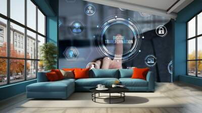 Internet, business, Technology and network concept.Concept of digitization of business processes and modern technology. Digital transformation. Virtual button. Wall mural