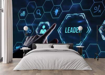 Internet, business, Technology and network concept.Successful team leader.  Business leadership concepts. A successful team leader is a manager market leader. Virtual button. Wall mural