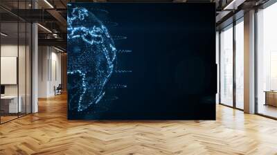 Map of the planet. World map. Global social network. Future. Blue futuristic background with planet Earth. 3d illustration. Wall mural