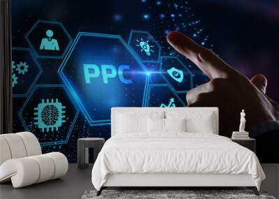 Pay per click payment technology digital marketing internet concept of virtual screen. PPC Wall mural