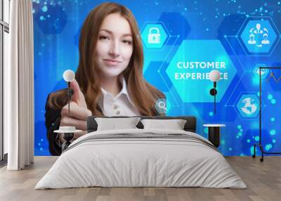 The concept of business, technology, the Internet and the network. A young entrepreneur working on a virtual screen of the future and sees the inscription: Customer experience Wall mural