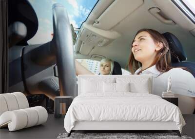 two girls in the car Wall mural