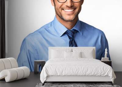 A cheerful young businessman wearing blue shirt and glasses and smiling isolated on a transparent background Wall mural