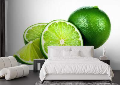 Slice of fresh green juicy lime citrus fruit isolated on transparent background Wall mural