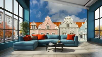 Oranjestad downtown with pastel-hued Dutch Colonial Buildings in a row. Wall mural