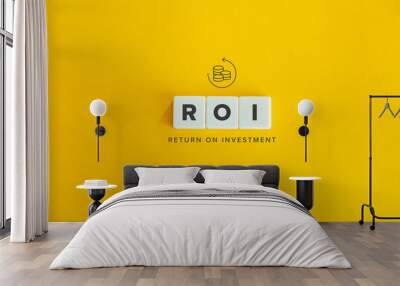 Return on Investment (ROI) banner and concept. Block letters on bright yellow background. Minimal aesthetics. Wall mural