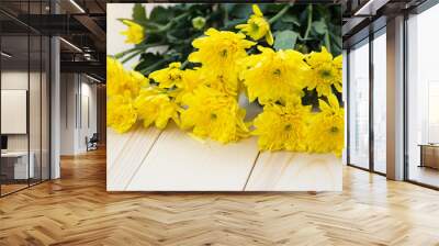 chrysanthemum yellow on background wood and soft light Wall mural