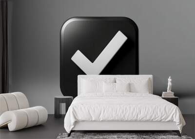 An icon of the checkmark symbol in black and white Wall mural