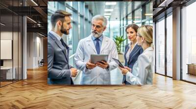 Pharma Rep Presents New Medication to Doctor in Modern Clinic Wall mural