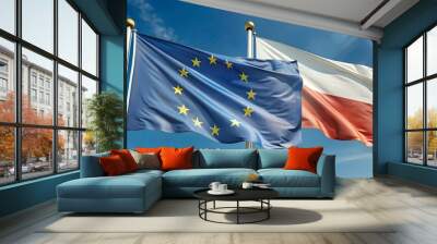 Poland & European Union: Flags Side-by-Side Wall mural