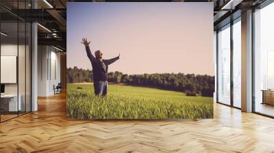 Old man happy in the field Wall mural