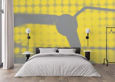 Dj stylus on spinning record, blur light background. Yellow and gray tone Wall mural