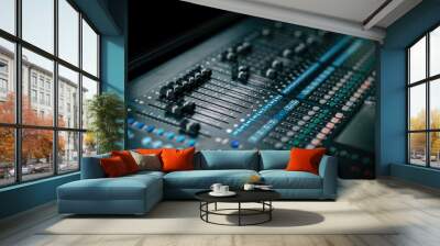 audio sound mixer controller at studio in dark background Wall mural