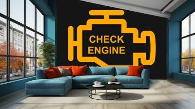 Check engine warning sign isolated in black background. Engine repair vector illustration Wall mural