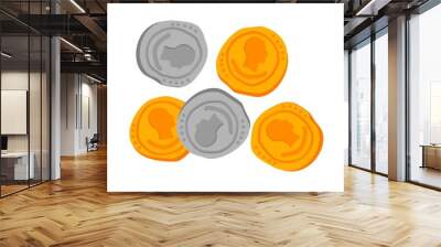 Gold and silver ancient Roman gold coins isolated on white background. Vector illustration Wall mural